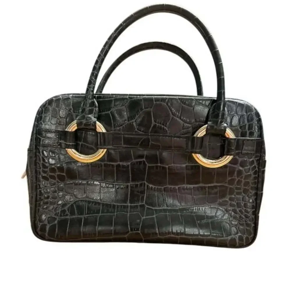 ANTONIO MELANI Black Crocodile-Embossed Satchel